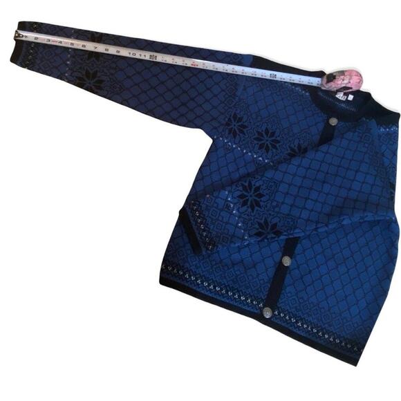 Norskwear Nordic 100% Wool Button Cardigan Blue Black Size Large - Picture 6 of 8